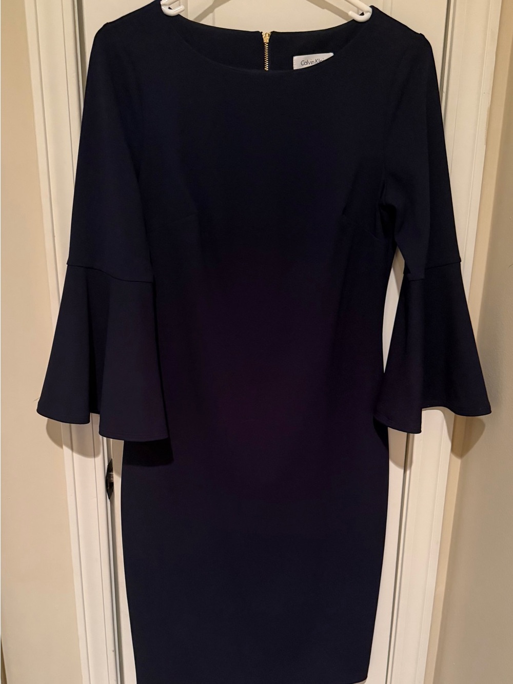 Calvin Klein Dark Navy Midi Dress with Bell Sleeves
